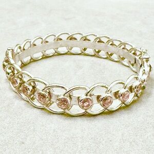 Silver bangle bracelet with Light Pink CZs